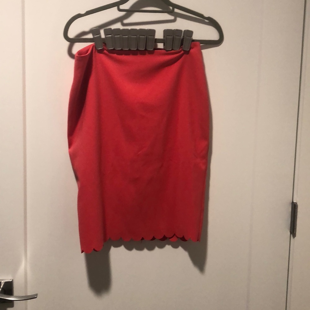 Coral Scalloped Pencil Skirt
